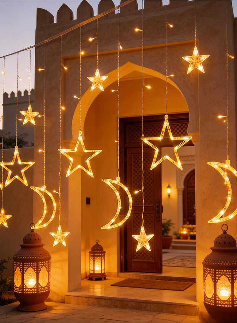 Topyich 8 Modes Ramadan Lights, Star Moon LED Curtain Fairy Lights, Ramadan Lighting for Window Garden Outdoor, Ramadan Decorations for Eid - Image 5